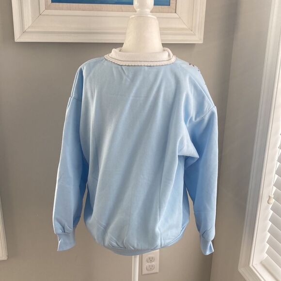 Vintage 80s 90s Haband For Her Collared Floral Blue Sweatshirt Small - Picture 5 of 11